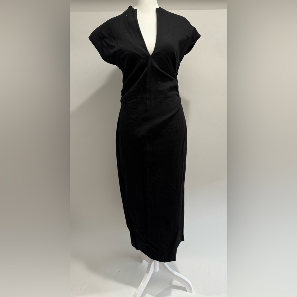 Zara Bodycon Little Black Dress Ruched Sides V neck NWT